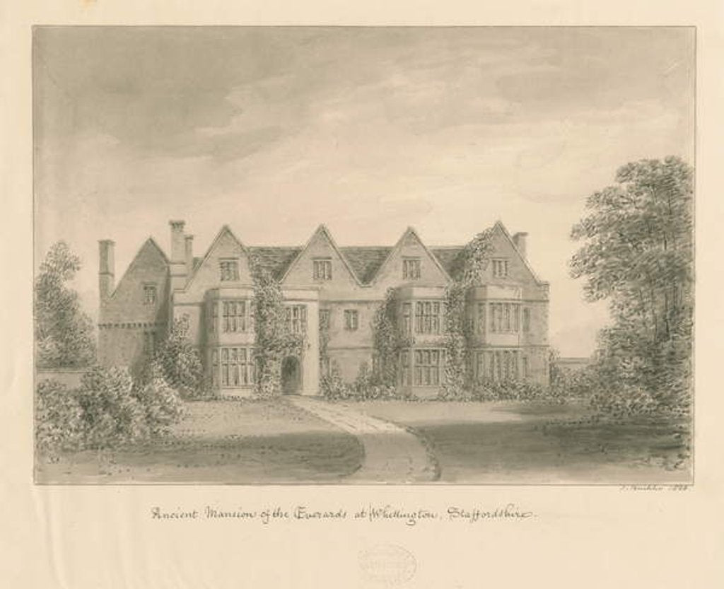 Detail of Whittington Hall: sepia drawing, 1838 by John Buckler