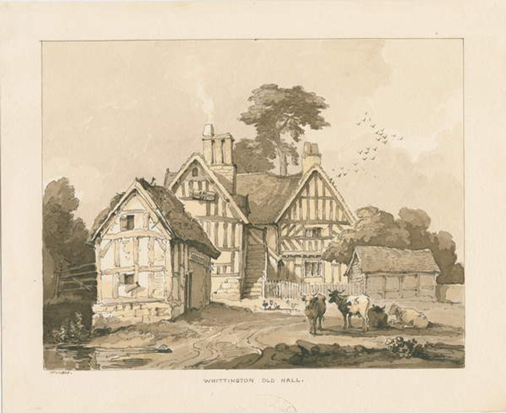 Detail of Whittington Hall: pen and wash drawing, 1838 by Thomas Peploe Wood