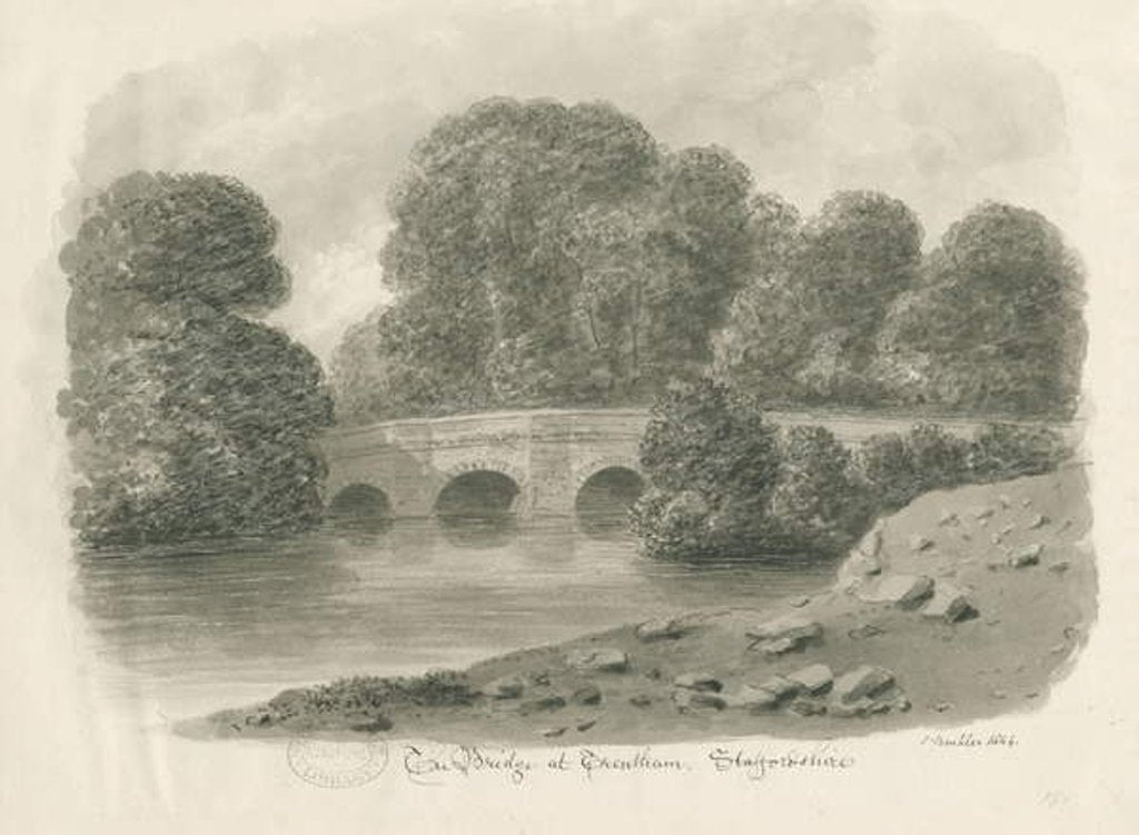 Detail of Trentham Hall - Bridge: sepia wash drawing, 1844 by John Buckler