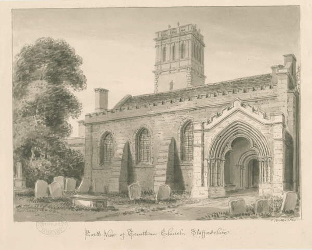 Detail of Trentham Church by John Buckler