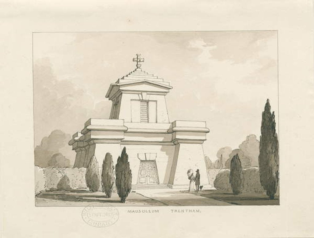 Detail of Trentham - The Mausoleum: pen and wash drawing by Thomas Peploe Wood