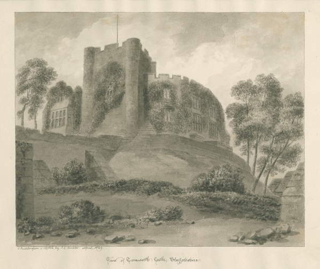 Detail of Tamworth Castle: sepia drawing, Apr 1849 by John Buckler