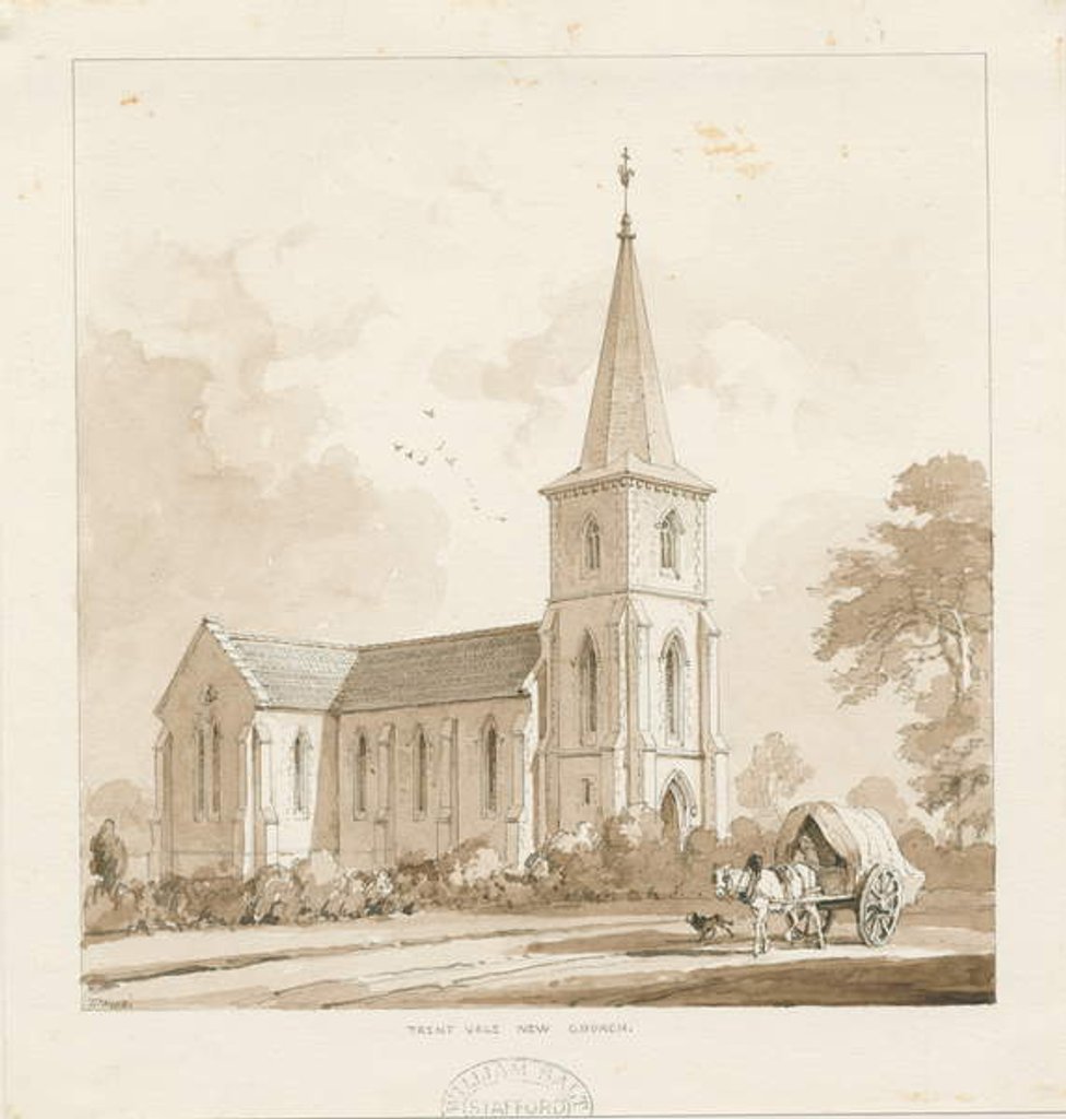 Detail of Trentham - 'Trent Vale New Church': sepia drawing, nd [1842, cf Wood Portfolio 148]] by Thomas Peploe Wood