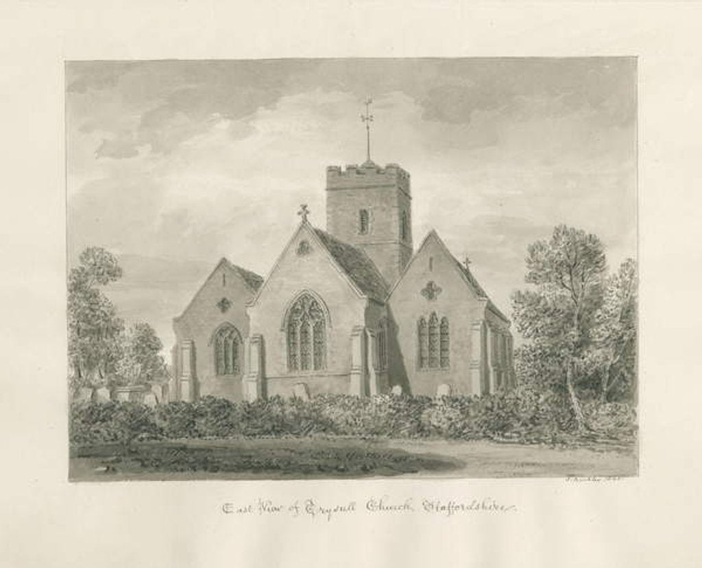Detail of Trysull Church: sepia wash drawing, 1846 by John Buckler
