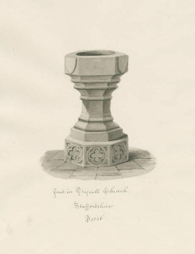 Detail of Font in Trysull Church by John Buckler