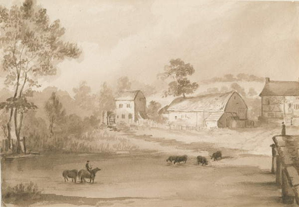 Detail of Trysull Mill: sepia wash drawing, 1844 by Henry James Noyes