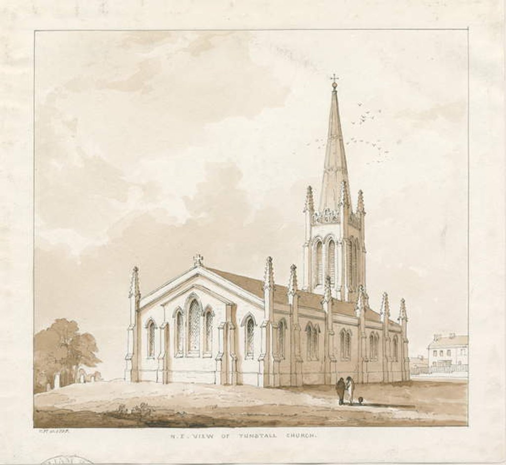 Detail of Tunstall Church: pen and wash drawing, 1838 by Thomas Peploe Wood