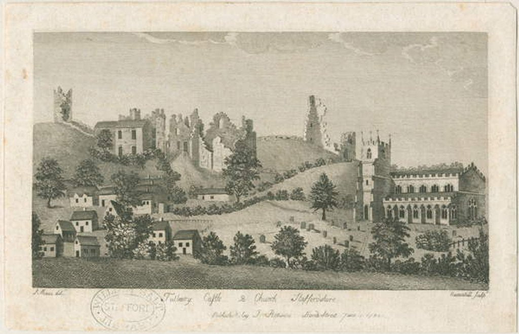 Detail of Tutbury Castle and Church - South East View: engraving, nd [1762-1792] by Stebbing Shaw