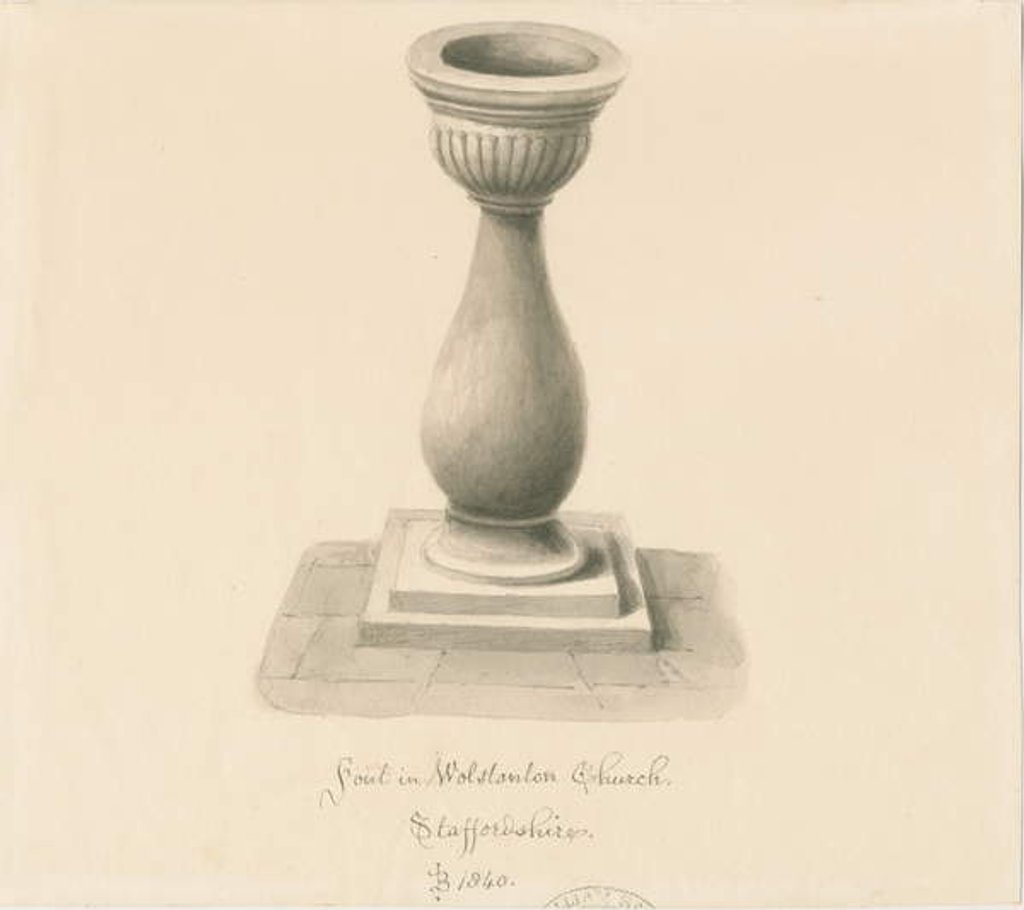 Detail of Font in Wolstanton Church by John Buckler