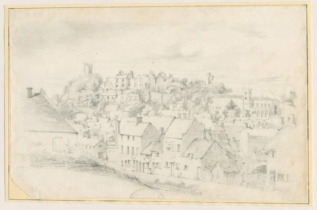 Detail of Tutbury - Town, Church and Castle: pencil drawing, nd [?19th cent] by School English