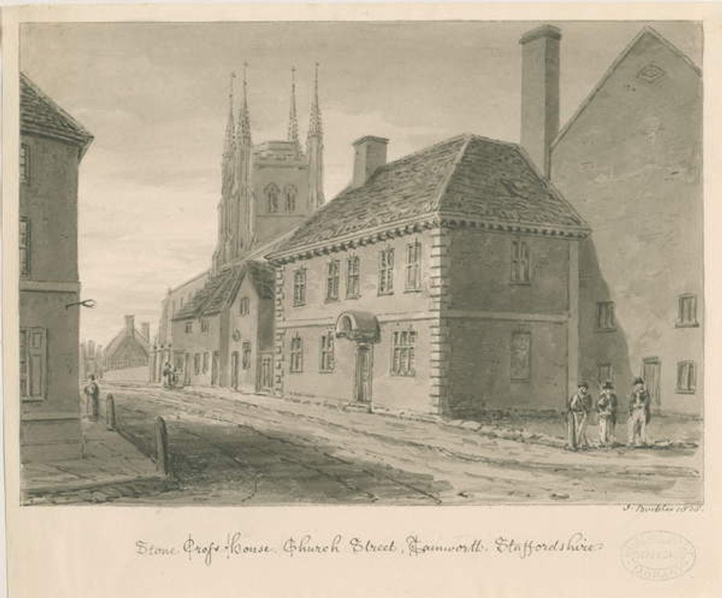 Detail of Tamworth - Stone Cross House: sepia drawing, 1838 by John Buckler