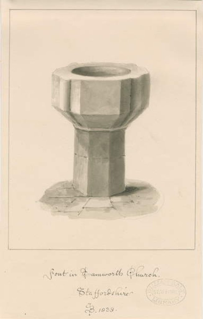 Detail of Font in Tamworth Church by John Buckler