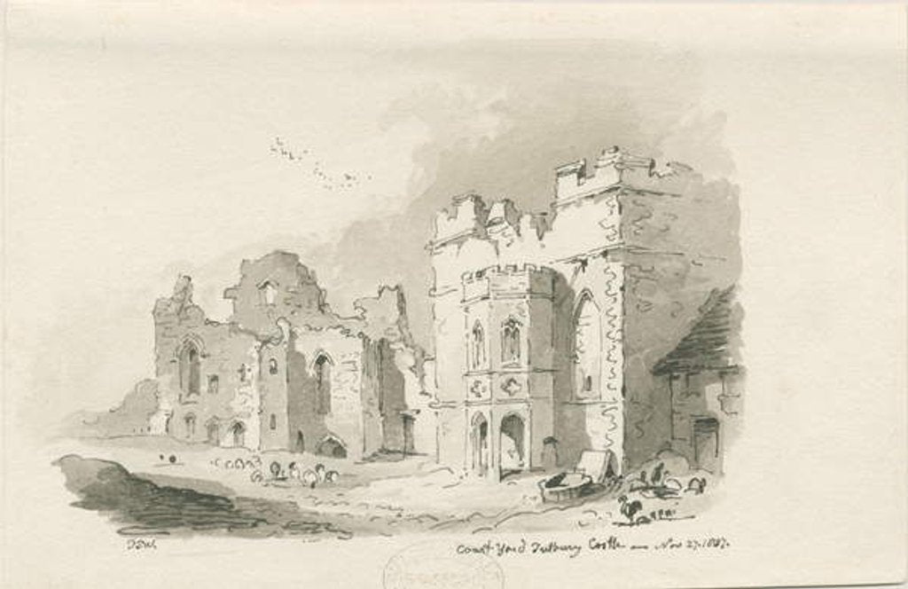 Detail of Tutbury Castle - Court Yard: pen and wash drawing, 27 Nov 1837 by Thomas Peploe Wood