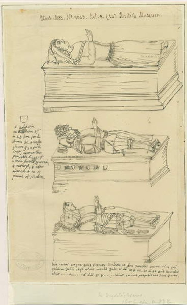 Detail of Tamworth Church - Tombs: tracing in ink by William Dugdale