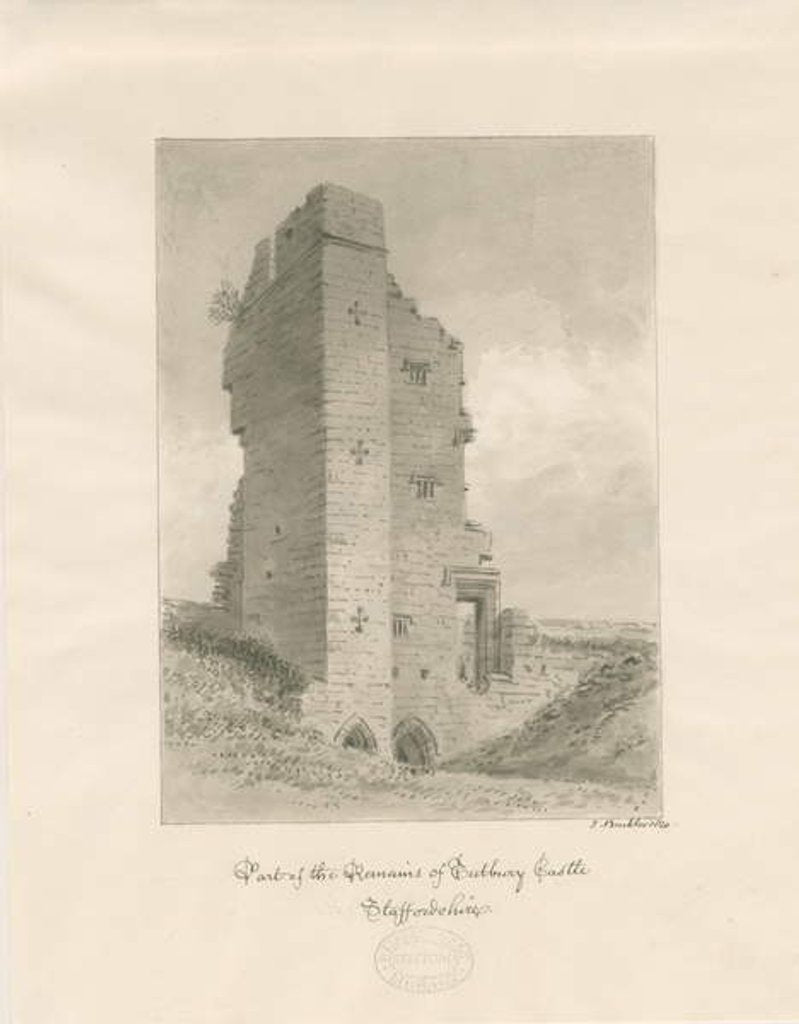 Detail of Tutbury Castle: sepia wash drawing, 1820 by John Buckler