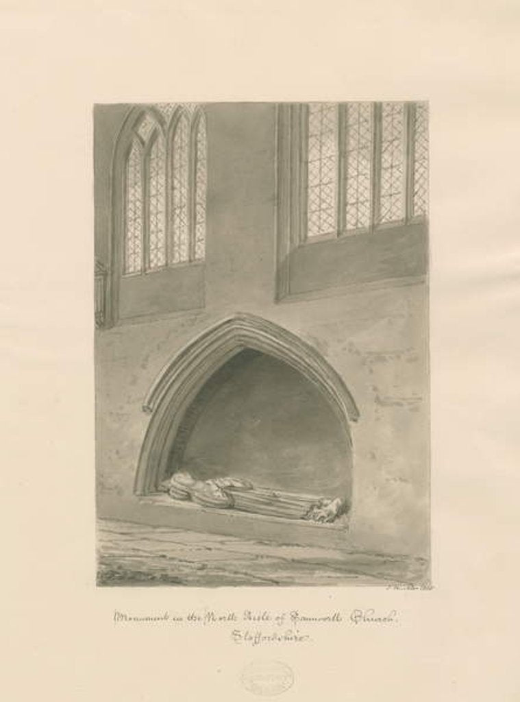 Detail of Tamworth Church - Monument of priest by John Buckler