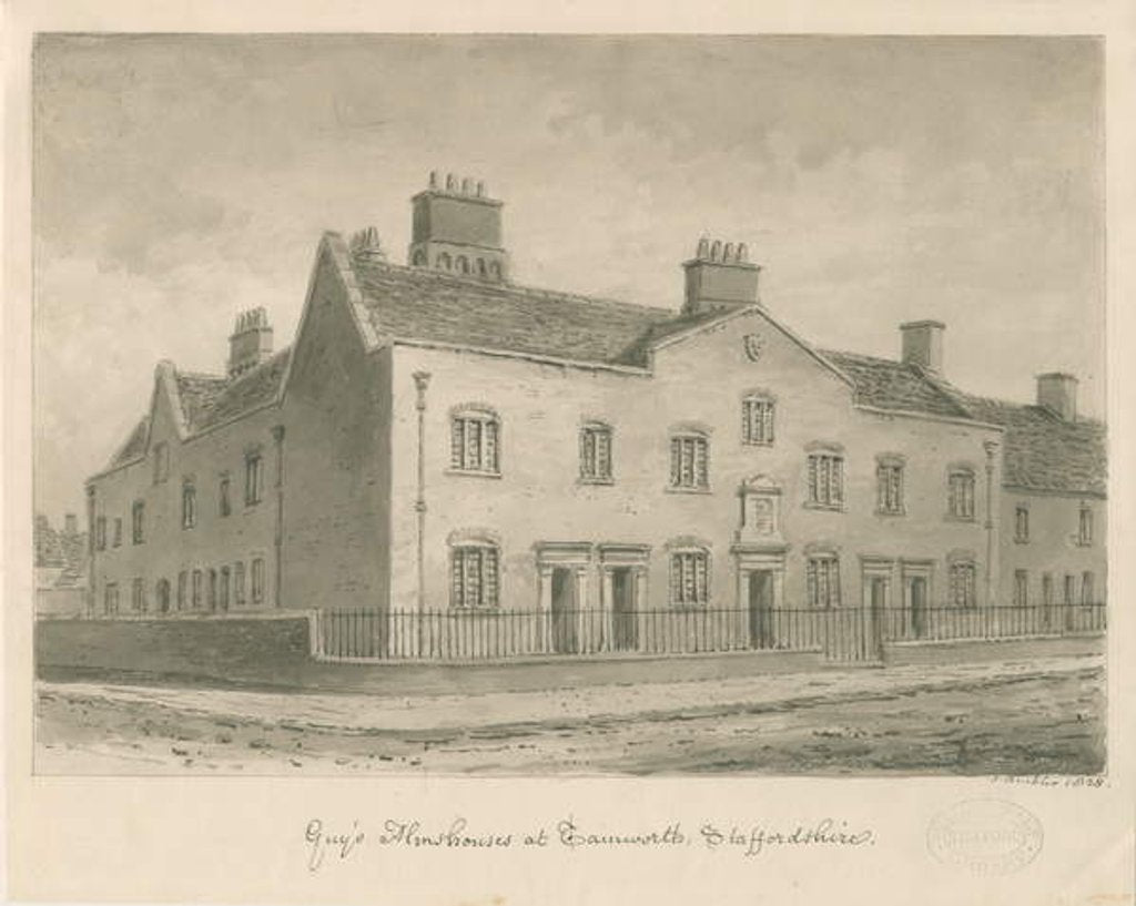 Detail of Tamworth - Guy's Almshouses by John Buckler