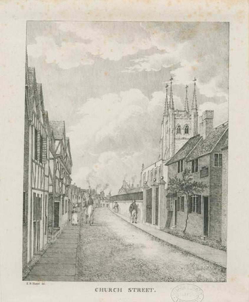 Detail of Tamworth - Church Street: lithograph by Etienne Bruno Hamel