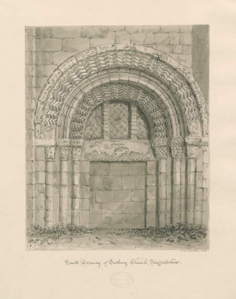 Detail of Tutbury Priory Church - South Doorway by John Chessell Buckler