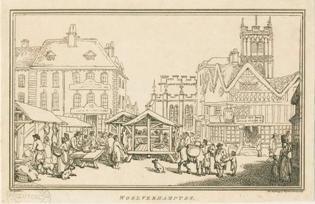 Detail of Wolverhampton - Market Place: etching by School English