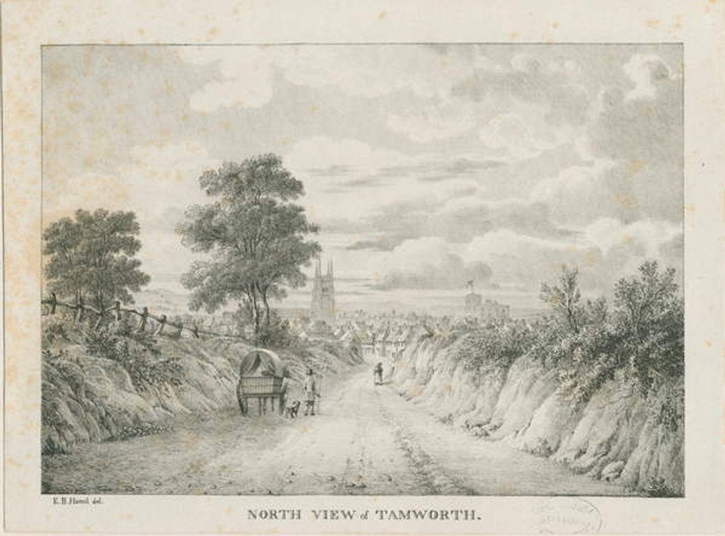 Detail of Tamworth - Distant View from North: lithograph by Etienne Bruno Hamel