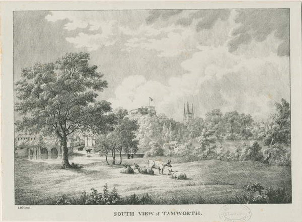 Detail of Tamworth - Distant View from South: lithographed, nd [1796-1865] by Etienne Bruno Hamel