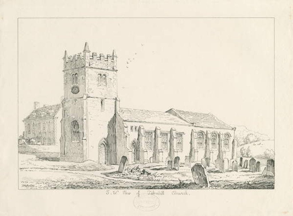 Detail of Tatenhill Church: pen and ink drawing, 1836 by Thomas Peploe Wood