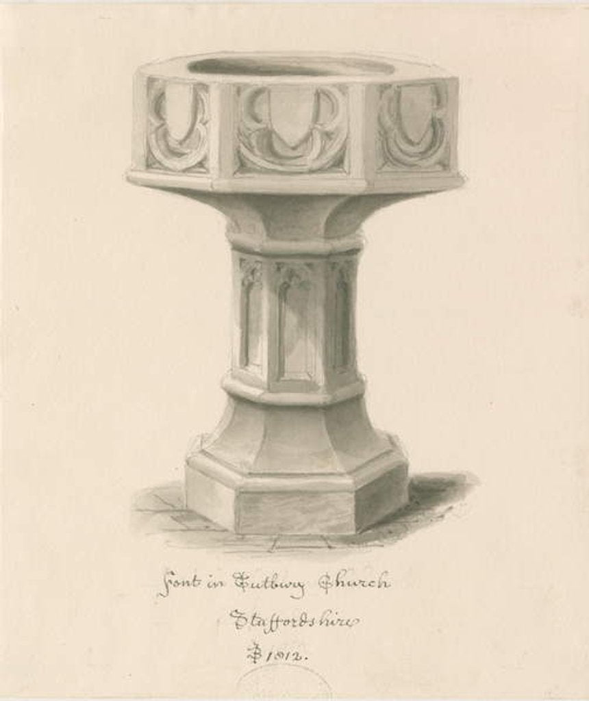 Detail of Font in Tutbury Priory Church by John Buckler