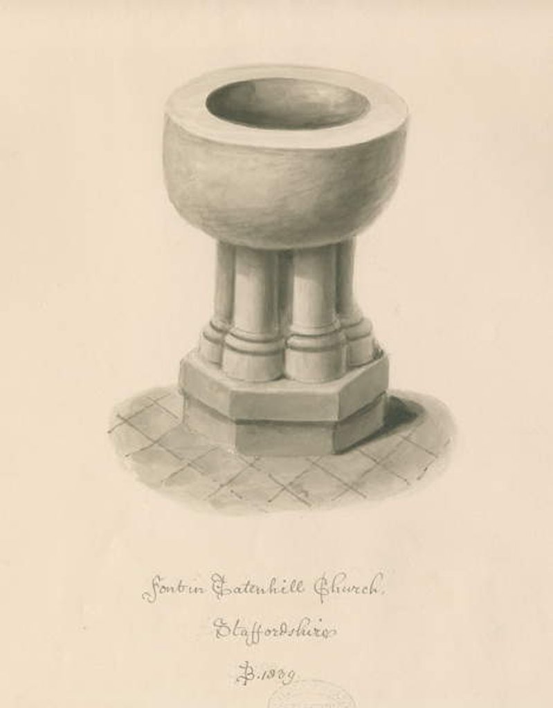 Detail of Font in Tatenhill Church by John Buckler