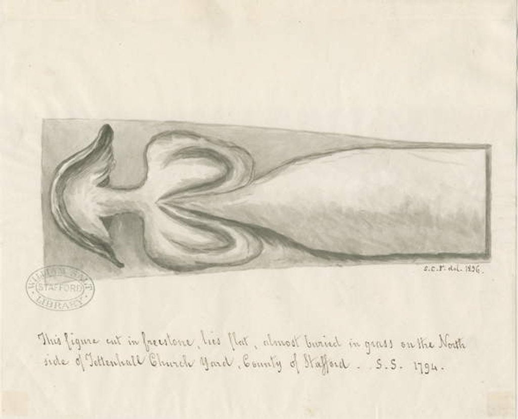 Detail of Tettenhall Church - Tomb lid: tracing, 1836 by Sarah Clifford Fernyhough