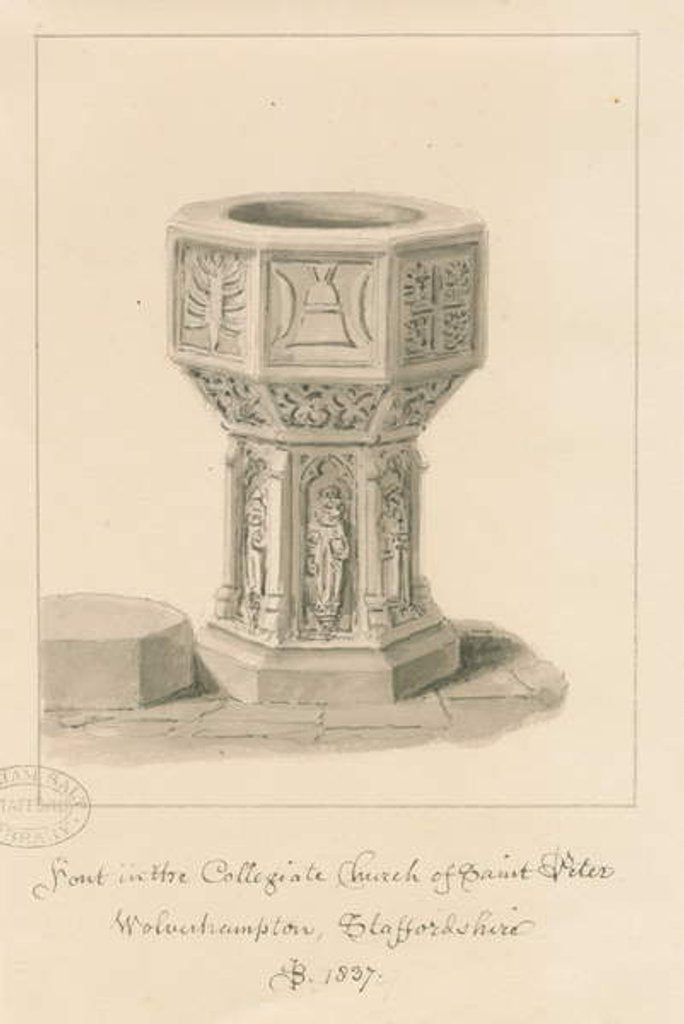 Detail of Wolverhampton - Font in St. Peter's Church by John Buckler