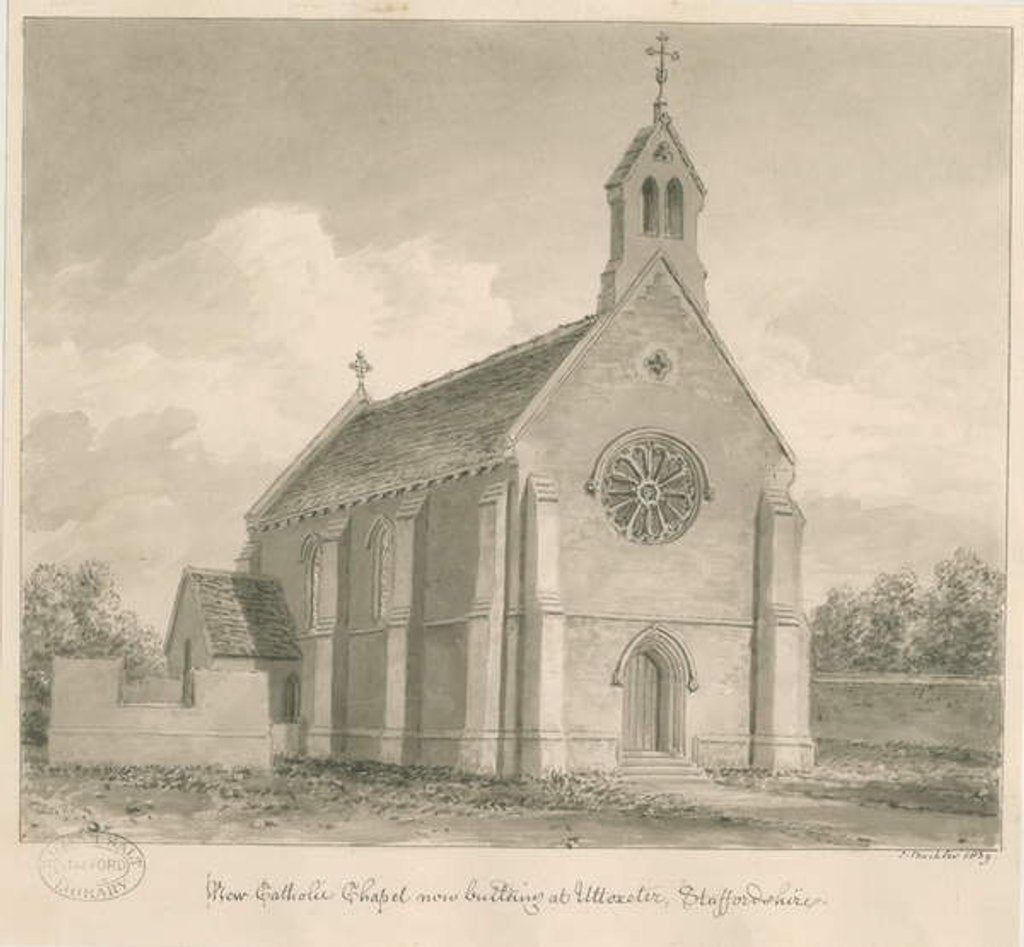 Detail of Uttoxeter Town - New Catholic Chapel: sepia drawing, 1839 by John Buckler