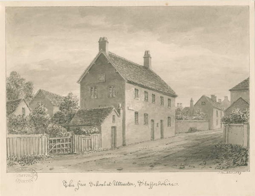 Detail of Uttoxeter Town - Free School: sepia wash drawing, 1839 by John Buckler