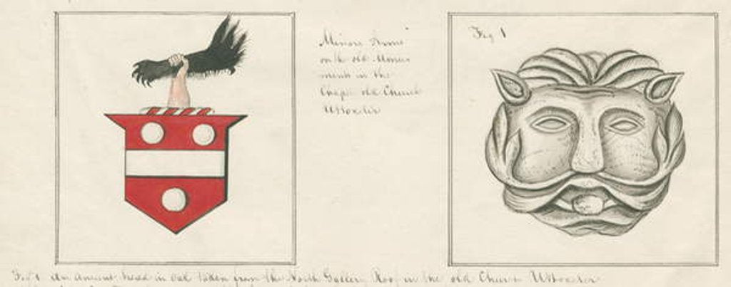 Detail of Uttoxeter Church - Carved Head: pen and wash drawing, nd [?mid 19th cent] by John Robert Fernyhough