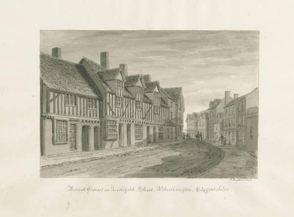 Detail of Wolverhampton - Ancient Houses in Lichfield Street by John Buckler