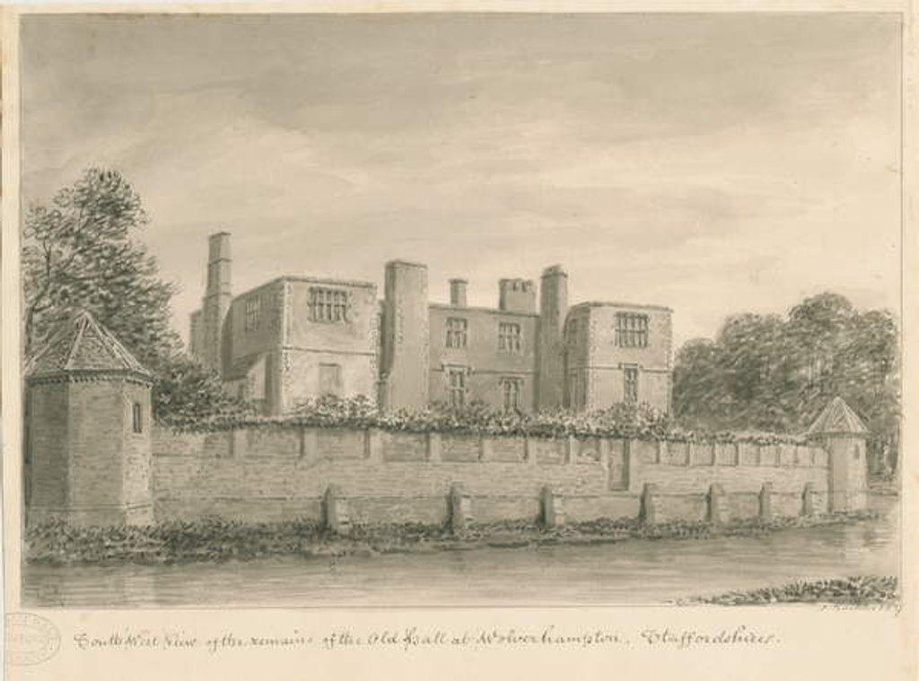 Detail of Wolverhampton - The Old Hall: sepia drawing, 1837 by John Buckler