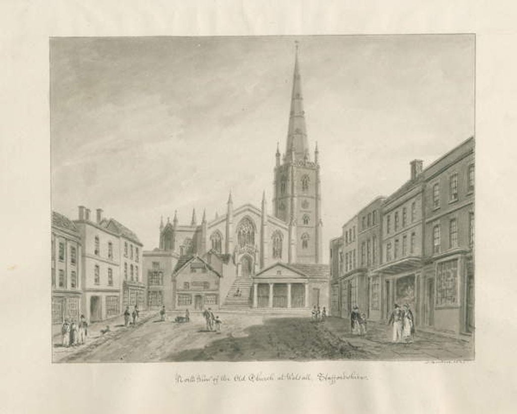 Detail of Walsall Town and Church: sepia wash drawing, 1845 by John Buckler
