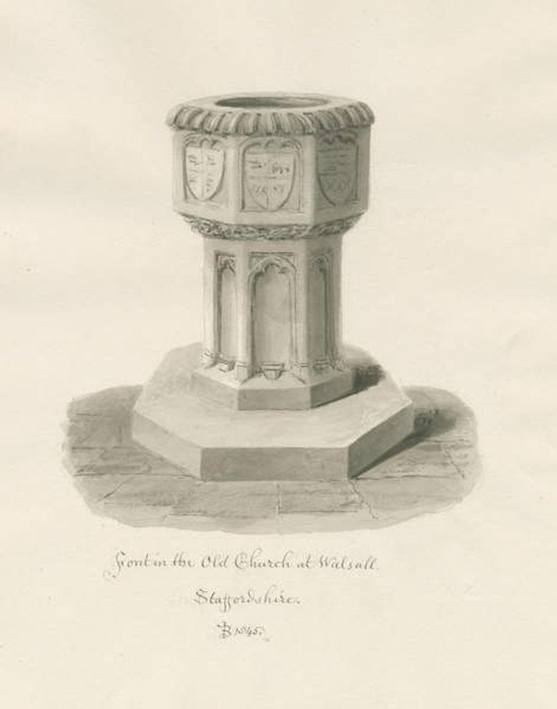 Detail of Font in Walsall Church ['Old'] by John Buckler
