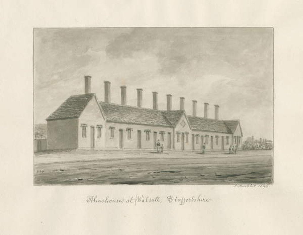 Detail of Walsall - Almshouses: sepia wash drawing, 1845 by John Buckler