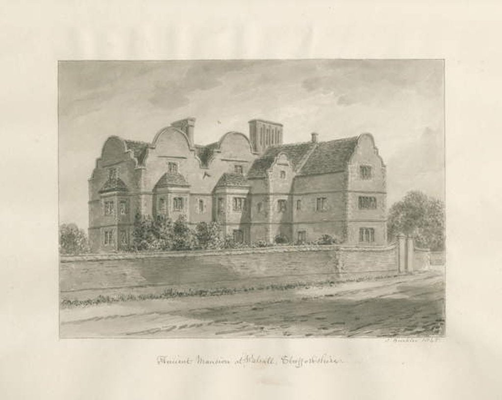 Detail of Walsall - 'Ancient Mansion': sepia wash drawing, 1845 by John Buckler