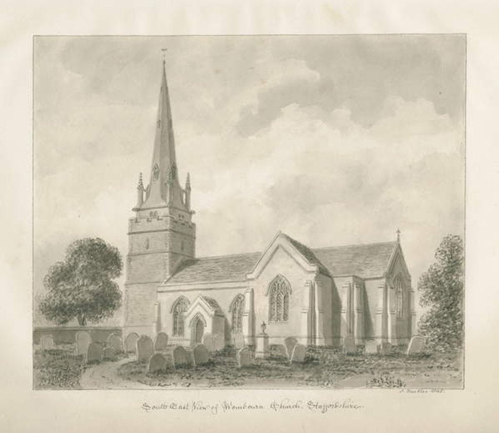 Detail of Wombourne Church: sepia drawing, 1845 by John Buckler