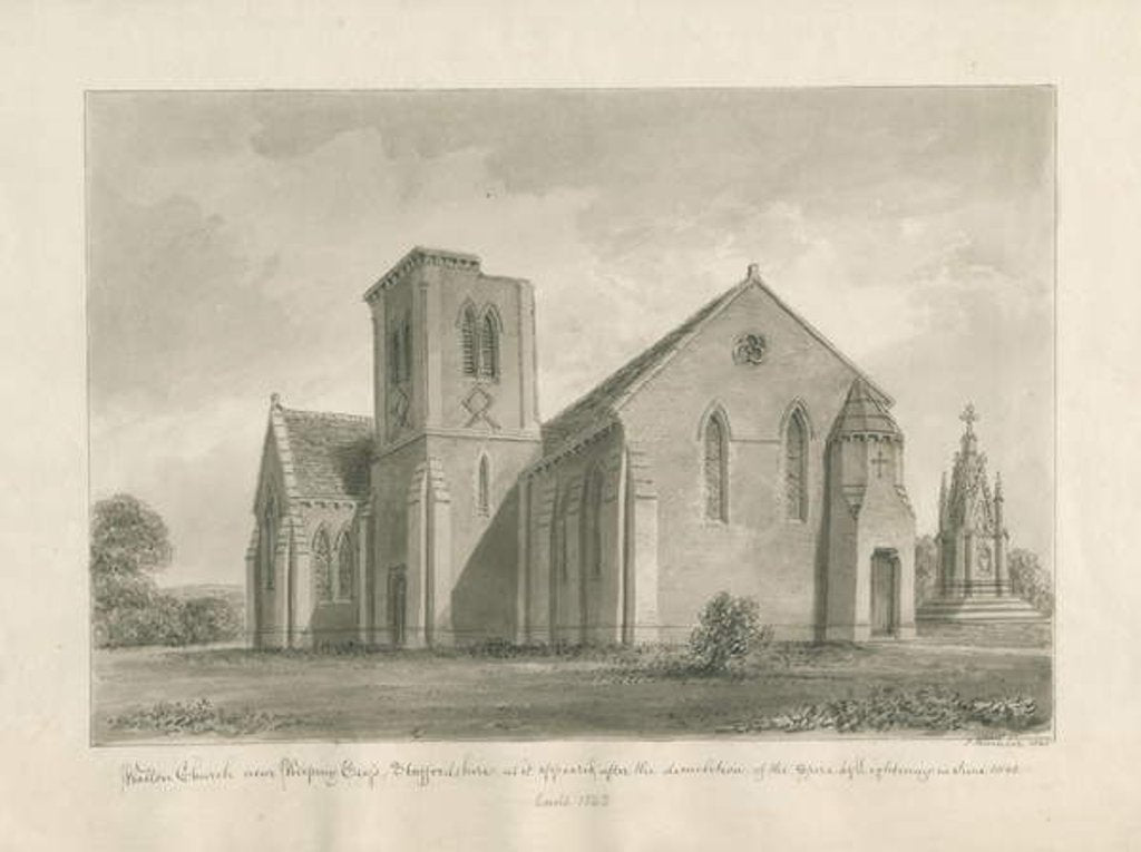 Detail of Walton-on-the-Hill Church: sepia wash drawing, 1844 by John Buckler