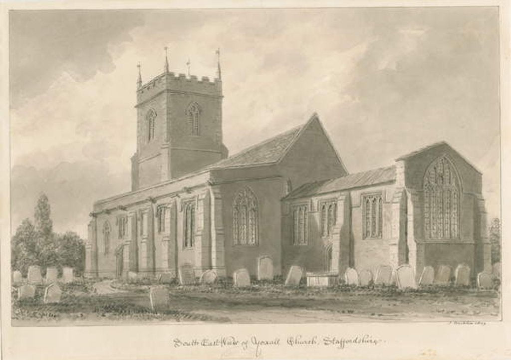 Detail of Yoxall Church: sepia drawing, 1839 by John Buckler