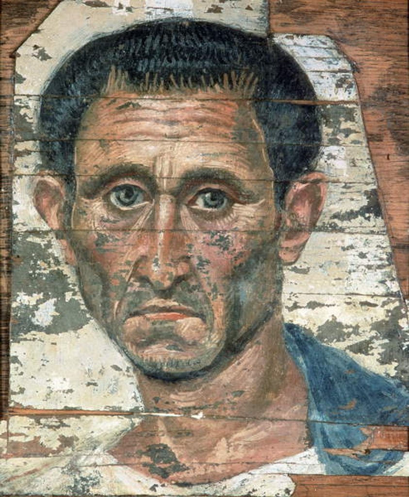 Detail of Fayum portrait of a man in a blue cloak, Trajanic, c.98-117 by Anonymous