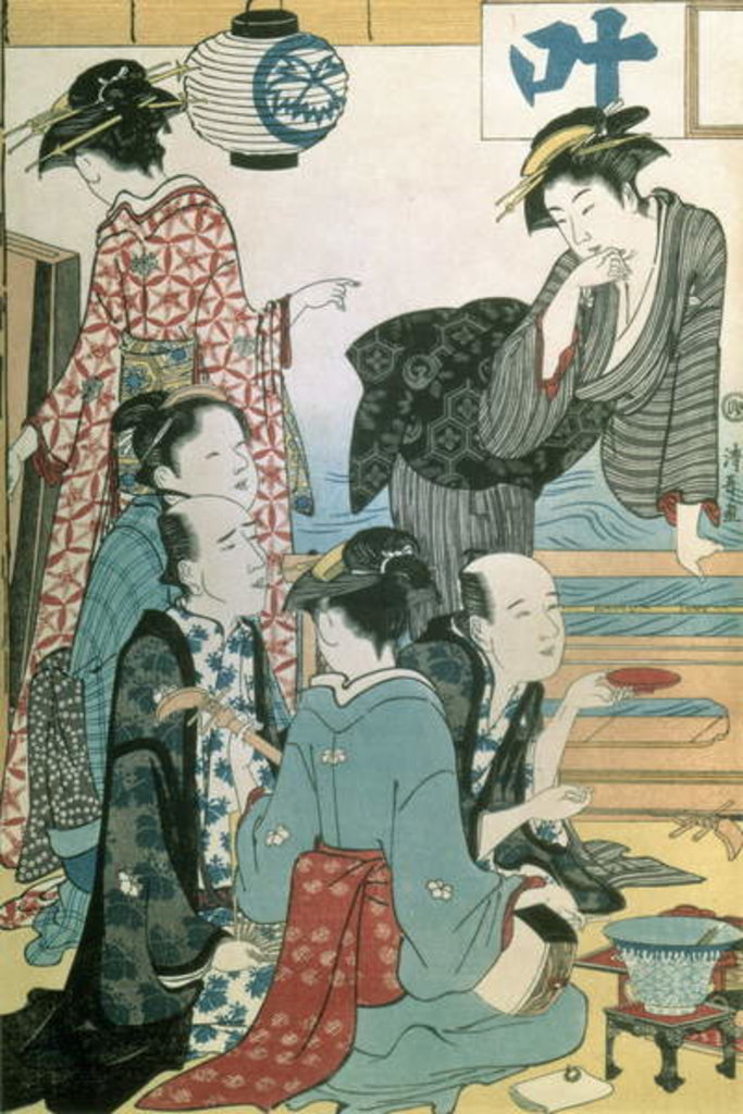 Detail of Women of the Gay Quarters, left hand panel of a diptych by Torii Kiyonaga