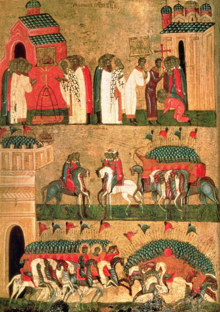 Detail of Battle of the Novgorodians with the Suzdalians, Novgorod School, mid 15th century by School Russian