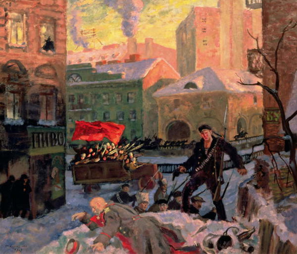 Detail of October 1917 in Petrograd by Boris Mikhailovich Kustodiev