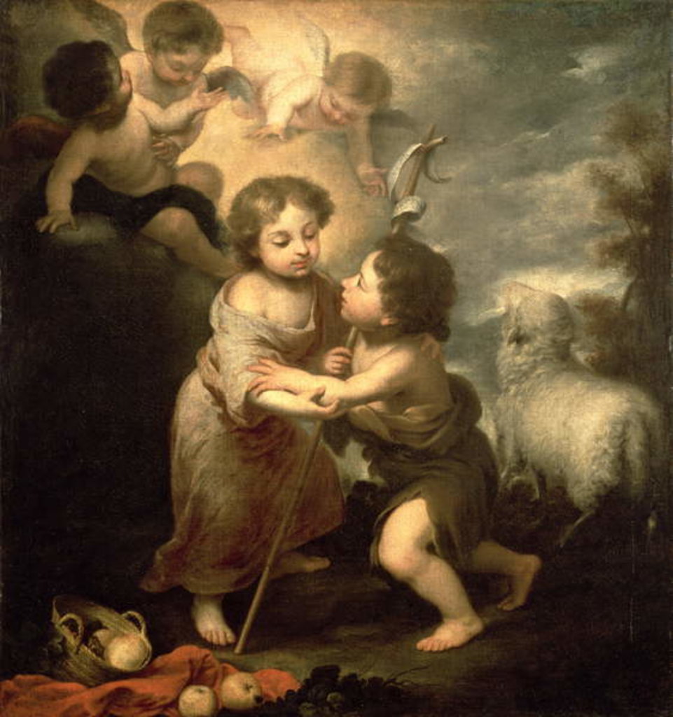 Detail of The Infants Christ and John the Baptist by Bartolome Esteban Murillo