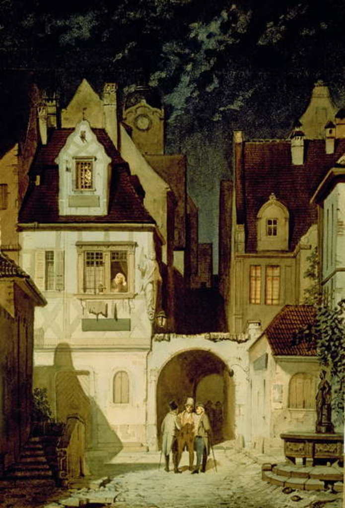Detail of A Corner of a German Town by Moonlight by Carl Spitzweg