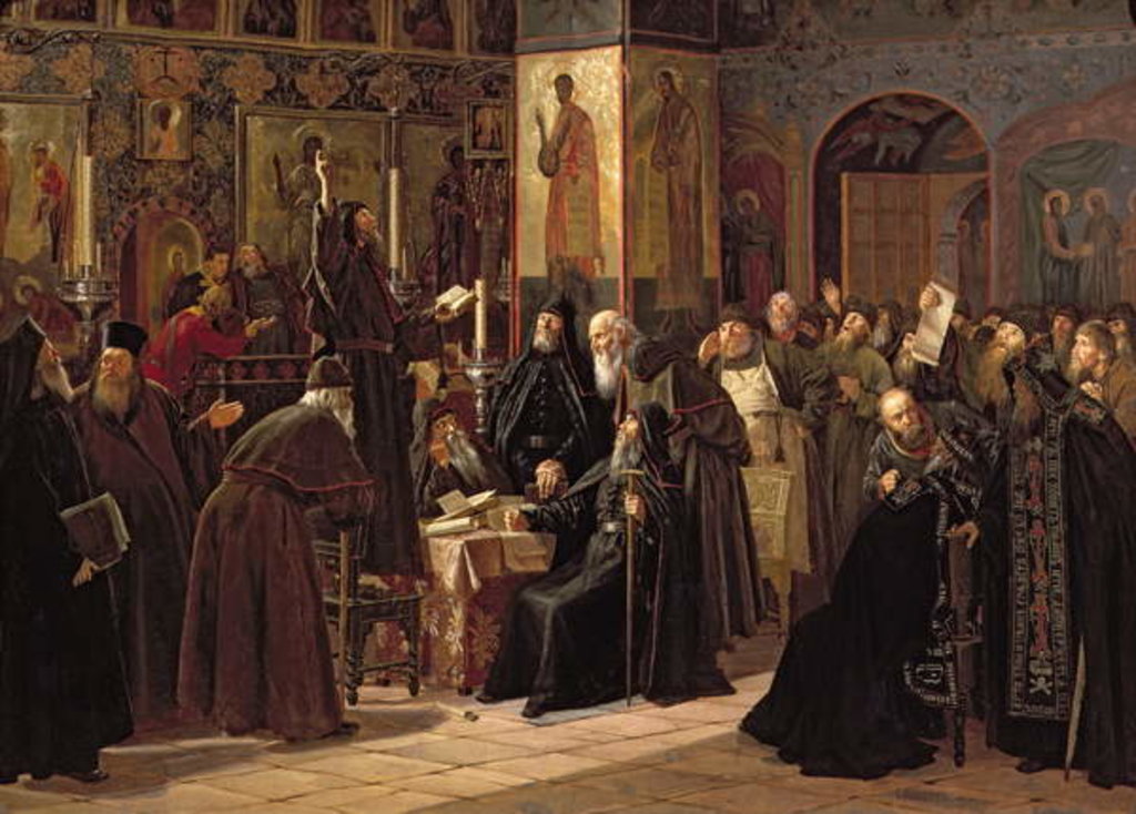 Detail of The Solovetsy Monastery's Revolt Against the New Books in 1666, 1885 by Sergei Dmitrievich Miloradovich